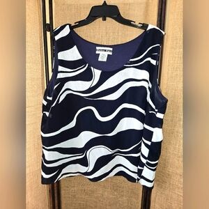 Women's Dana Kay Wavy Stripe Black White Lined In Navy Sleeveless Top Size 22W